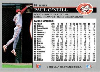 1992 Leaf #99 Paul O'Neill Back