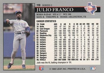 1992 Leaf #119 Julio Franco Back