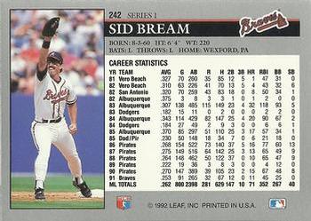 1992 Leaf #242 Sid Bream Back
