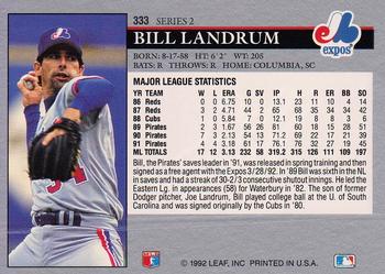 1992 Leaf #333 Bill Landrum Back