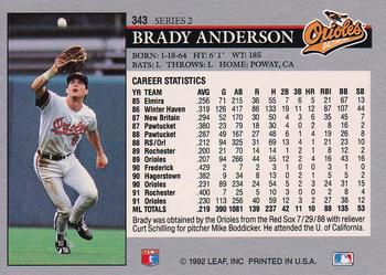 1992 Leaf #343 Brady Anderson Back