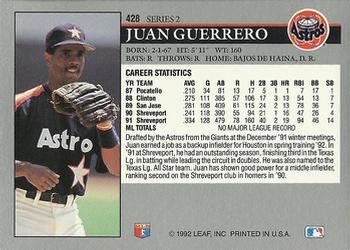1992 Leaf #428 Juan Guerrero Back
