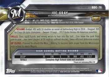 2018 Bowman Draft - Chrome Refractors #BDC-76 Joe Gray Back
