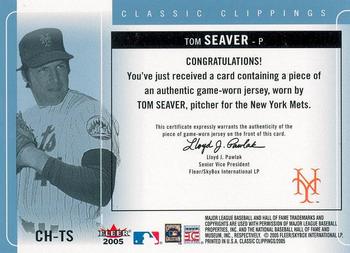 2005 Fleer Classic Clippings - Cut of History Single Jersey Blue #CH-TS Tom Seaver Back