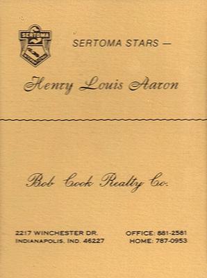 1977 Sertoma Stars Collectors' Issue #NNO Hank Aaron Back
