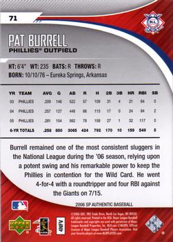 2006 SP Authentic #71 Pat Burrell Back