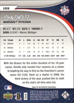 2006 SP Authentic #109 John Smoltz Back