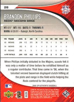 2006 SP Authentic #26 Brandon Phillips Back