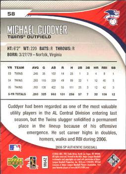 2006 SP Authentic #58 Michael Cuddyer Back