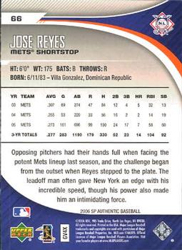 2006 SP Authentic #66 Jose Reyes Back