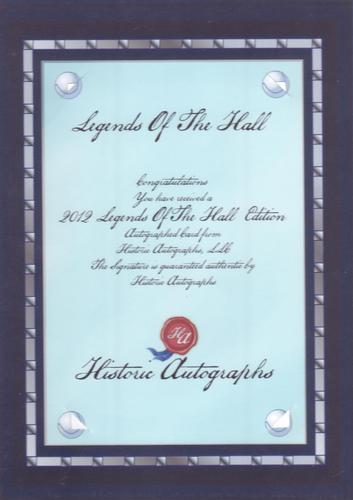 2012 Historic Autographs Legends of the Hall #NNO Steve Carlton Back