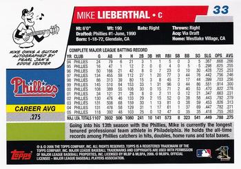 2006 Topps #33 Mike Lieberthal Back