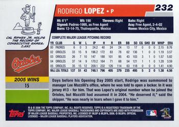 2006 Topps #232 Rodrigo Lopez Back