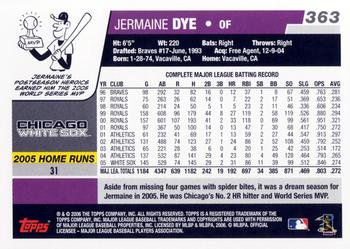 2006 Topps #363 Jermaine Dye Back
