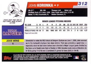 2006 Topps #312 John Koronka Back