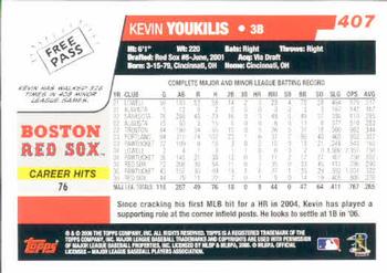 2006 Topps #407 Kevin Youkilis Back