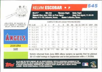 2006 Topps #545 Kelvim Escobar Back