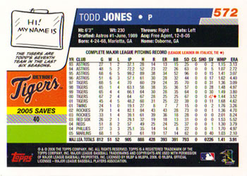 2006 Topps #572 Todd Jones Back