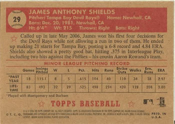 2006 Topps '52 Rookies #29 James Shields Back