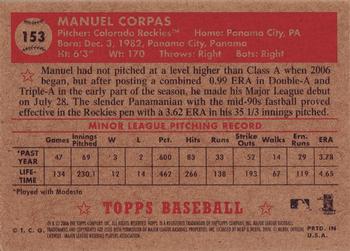 2006 Topps '52 Rookies #153 Manny Corpas Back