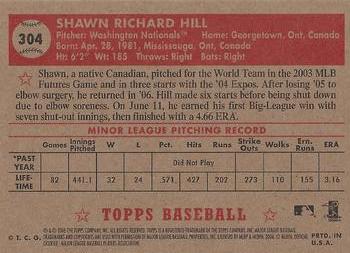 2006 Topps '52 Rookies #304 Shawn Hill Back