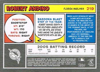 2006 Bazooka #219 Robert Andino Back
