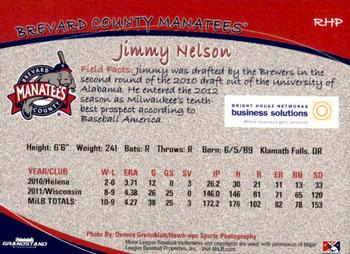 2012 Grandstand Brevard County Manatees #NNO Jimmy Nelson Back