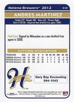 2012 Grandstand Helena Brewers #NNO Andres Martinez Back