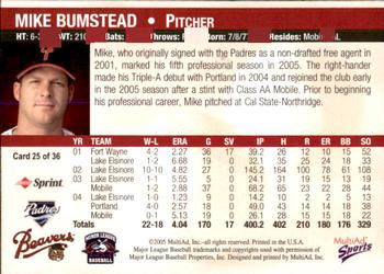 2005 MultiAd Portland Beavers #25 Mike Bumstead Back