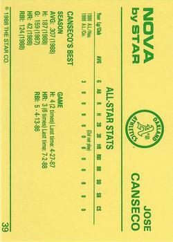 1988-89 Star Nova #39 Jose Canseco Back