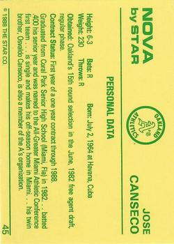 1988-89 Star Nova #45 Jose Canseco Back