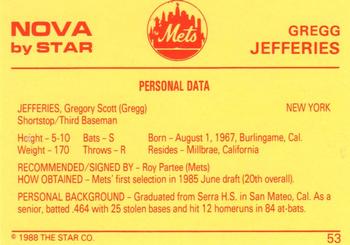 1988-89 Star Nova #53a Gregg Jefferies Back