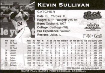 2008 St. Paul Saints #NNO Kevin Sullivan Back