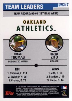 2006 Topps Updates & Highlights #UH317 Athletics Team Leaders (Frank Thomas / Barry Zito) Back