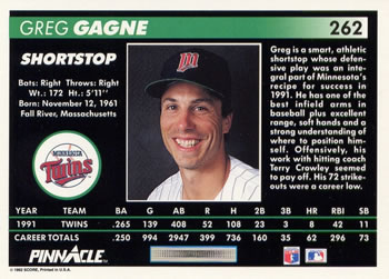 1992 Pinnacle #262 Greg Gagne Back