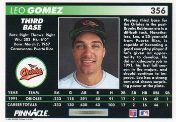 1992 Pinnacle #356 Leo Gomez Back