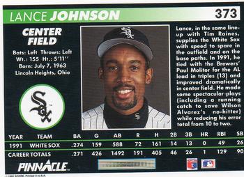 1992 Pinnacle #373 Lance Johnson Back