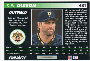 1992 Pinnacle #481 Kirk Gibson Back