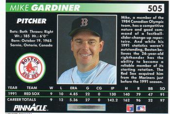 1992 Pinnacle #505 Mike Gardiner Back