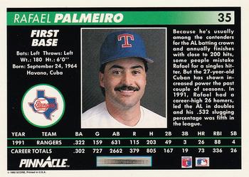 1992 Pinnacle #35 Rafael Palmeiro Back