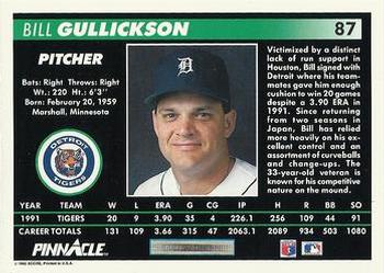 1992 Pinnacle #87 Bill Gullickson Back