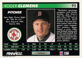 1992 Pinnacle #95 Roger Clemens Back