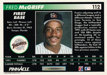 1992 Pinnacle #112 Fred McGriff Back