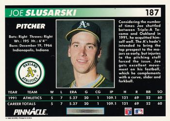 1992 Pinnacle #187 Joe Slusarski Back