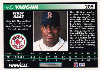 1992 Pinnacle #205 Mo Vaughn Back