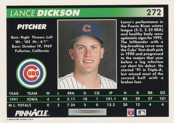 1992 Pinnacle #272 Lance Dickson Back
