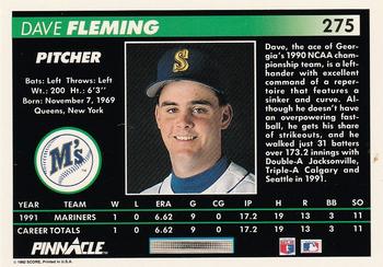 1992 Pinnacle #275 Dave Fleming Back