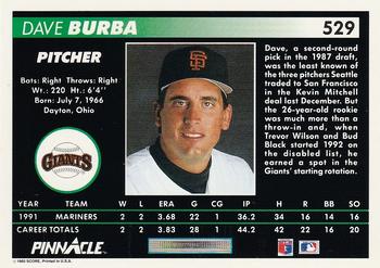 1992 Pinnacle #529 Dave Burba Back