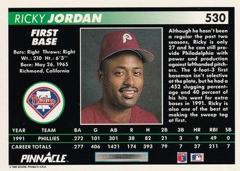 1992 Pinnacle #530 Ricky Jordan Back