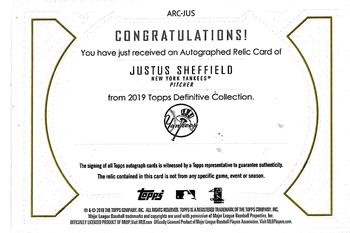 2019 Topps Definitive Collection #ARC-JUS Justus Sheffield Back